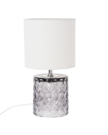 Lampe en verre gris avec abat-jour en coton écru