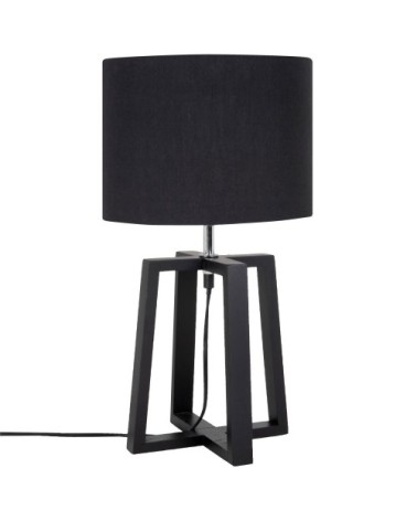 Lampe en bois d'hévéa et abat-jour en coton noir