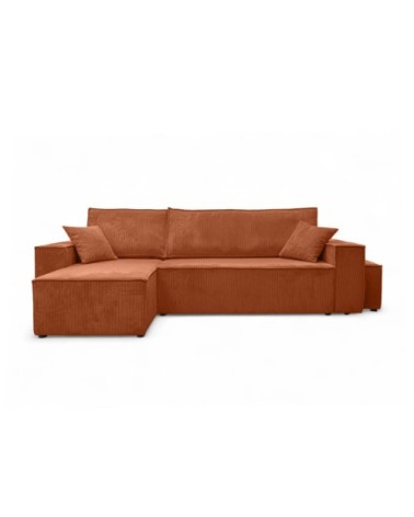 Canapé d'angle convertible avec un pouf en velours côtelé - terracotta