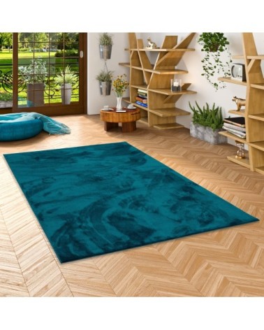 Tapis à poils longs moelleux uni pétrole 160x230 cm