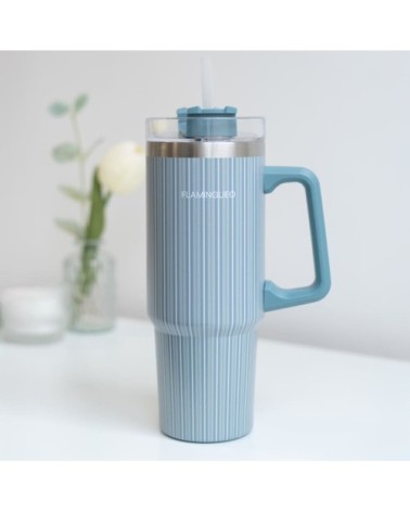 Mug isotherme avec paille acier inoxydable 0,9 litres Vert
