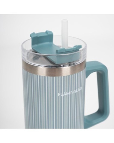 Mug isotherme avec paille acier inoxydable 0,9 litres Vert