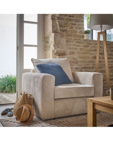 Fauteuil en velours côtelé beige