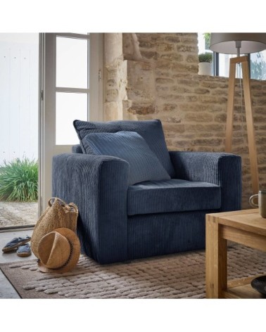 Fauteuil en velours côtelé bleu