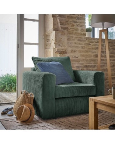 Fauteuil en velours côtelé vert