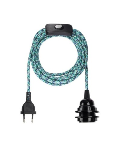 Fil électrique en tissu luminaire chevron bleu vert 4,5m