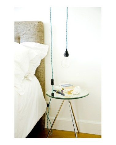 Fil électrique en tissu luminaire chevron bleu vert 4,5m