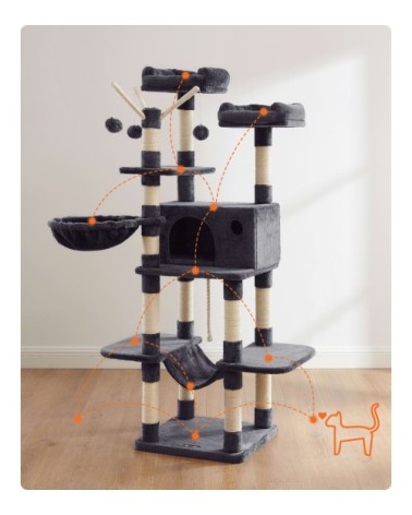 Arbre à chat xxl tour de jeux 164 cm 50 x 50 x 164 cm gris anthracite