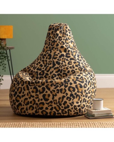 Pouf à dossier à dossier haut en tissu imprimé léopard