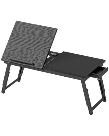 Table de lit pliable et réglable tiroir bambou noir