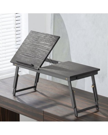 Table de lit pliable et réglable tiroir bambou noir