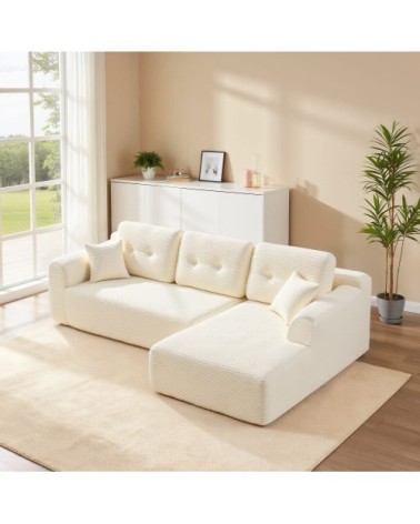 Sofa d’angle modulable 3 places sans montage méridienne droite blanc