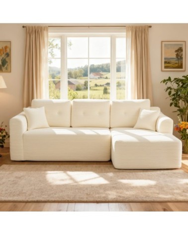 Sofa d’angle modulable 3 places sans montage méridienne droite blanc