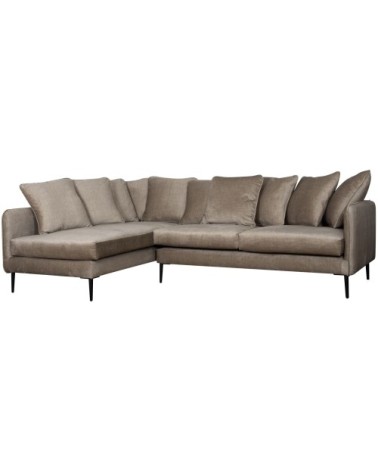 Canapé en velours 5 places angle gauche beige