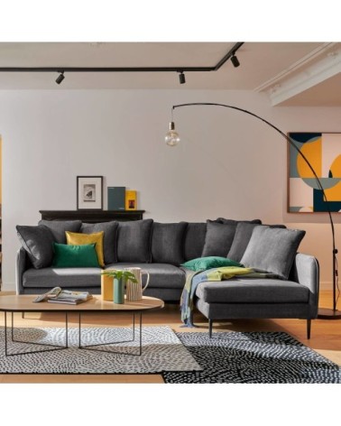 Canapé en velours 5 places angle droit anthracite