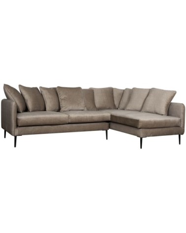 Canapé en velours 5 places angle droit beige