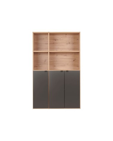 Bibliothèque 3 portes l129 cm effet bois carbone