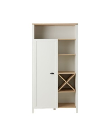 Buffet haut 1 porte effet bois clair et blanc