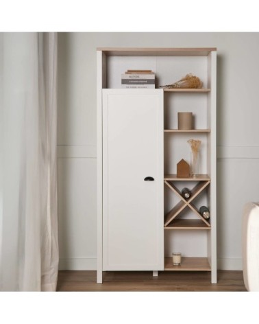 Buffet haut 1 porte effet bois clair et blanc
