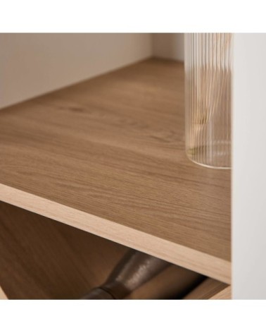 Buffet haut 1 porte effet bois clair et blanc