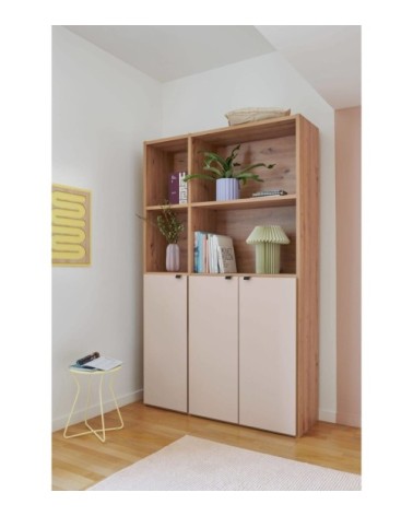 Bibliothèque 3 portes l129 cm effet bois perle