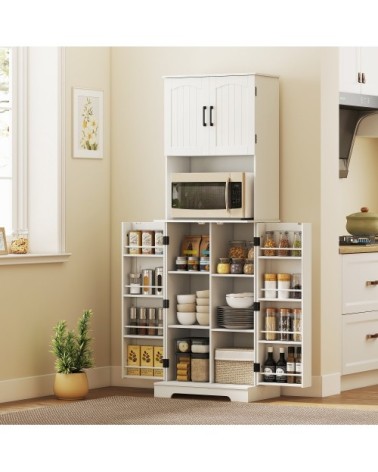 Armoire de cuisine 4 portes plan de travail porte-épices MDF blanc