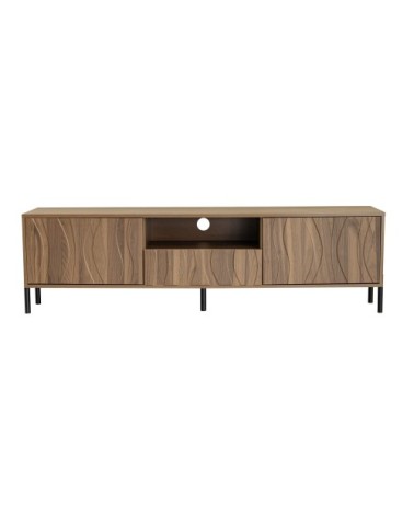 Meuble TV design bois naturel à portes sculptées