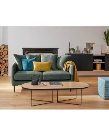 Canapé convertible velours 3 places couchage 140x190 cm bleu