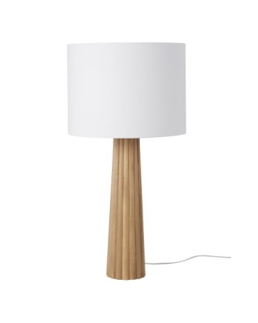 Lampe en chêne strié et abat-jour en coton blanc