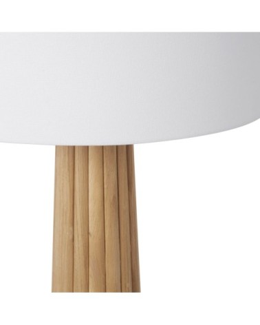 Lampe en chêne strié et abat-jour en coton blanc
