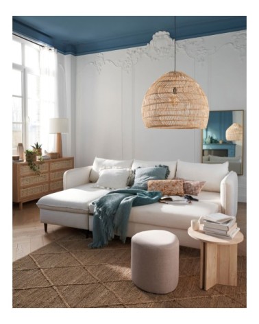 Lampe en chêne strié et abat-jour en coton blanc