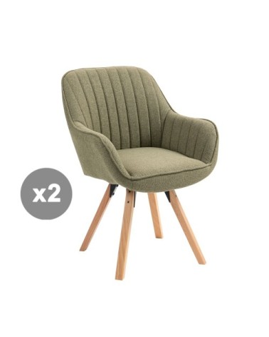 Lot de 2 chaises pivotantes avec accoudoirs style scandinave vert