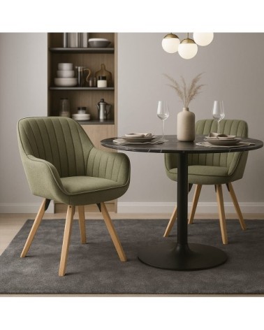 Lot de 2 chaises pivotantes avec accoudoirs style scandinave vert