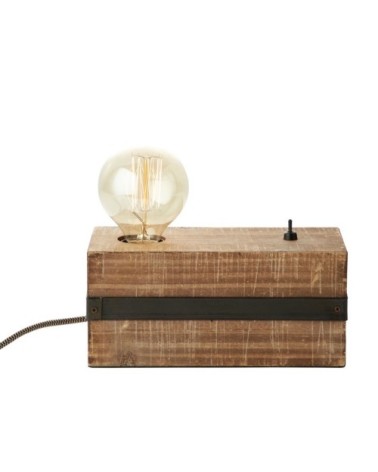 Lampe à poser métal et bois avec interrupteur L22cm