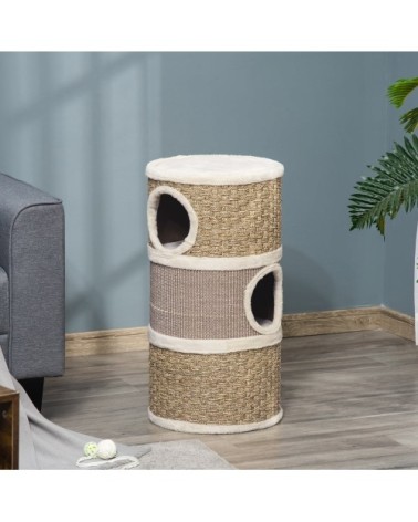 Tonneau pour chat panneau de particules de classe e1 kaki et marron