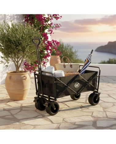 Chariot de plage pliable noir - 90 x 58 x 96 cm