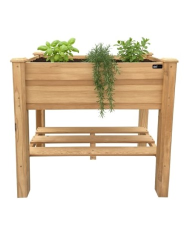Jardinière surélevée avec tablette de rangement - bois - marron