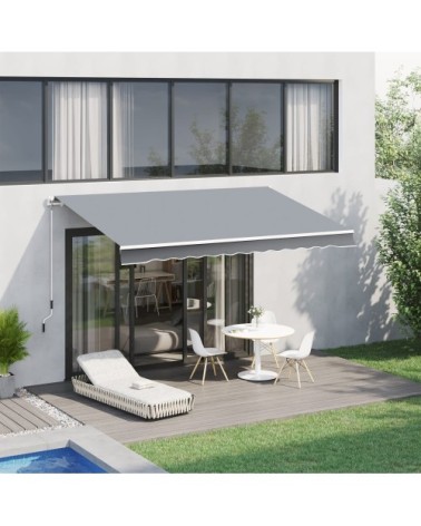 Banne manuel rétractable avec manivelle aluminium/polyester gris