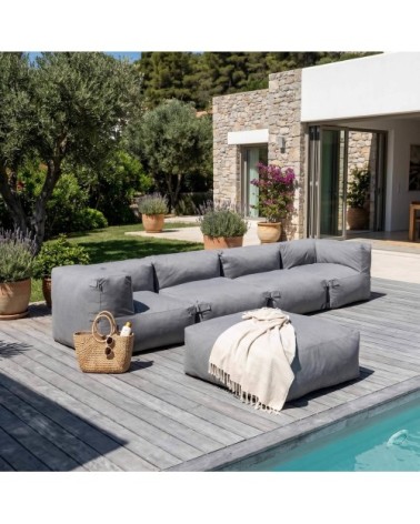 Canapé d'angle de jardin modulable 5 places gris