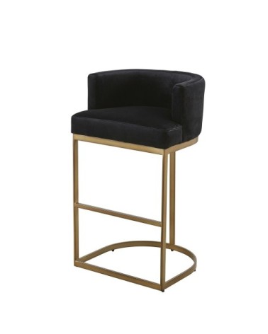 Fauteuil de bar en velours noir et métal coloris laiton H75