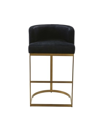 Fauteuil de bar en velours noir et métal coloris laiton H75