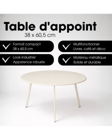 Table d'appoint crème fer h38xl60.5xl60.5cm