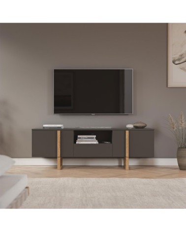 Meuble TV en bois 2 portes 1 tiroir L177cm gris foncé