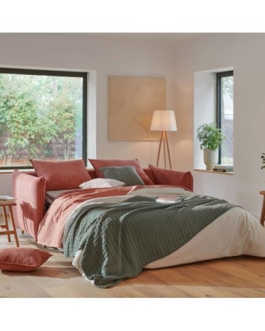 Canapé convertible velours côtelé couchage 140x190 cm framboise