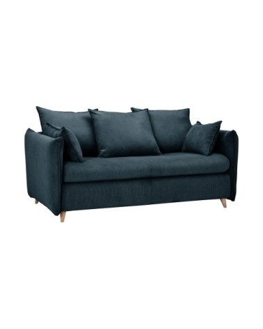 Canapé convertible velours côtelé couchage 140x190 cm bleu prusse
