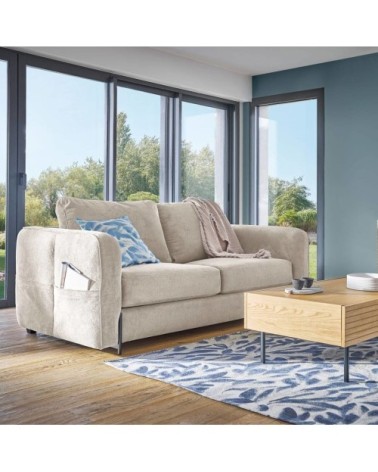 Canapé convertible en tissu 3 places couchage 140x190 cm beige