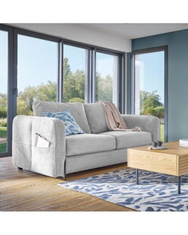 Canapé convertible en tissu 3 places couchage 140x190 cm gris clair