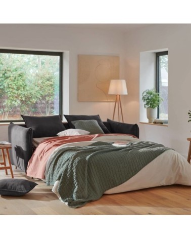Canapé convertible velours côtelé couchage 140x190 cm anthracite