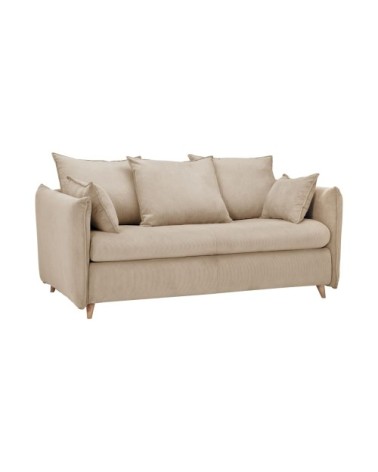 Canapé convertible velours côtelé couchage 140x190 cm beige