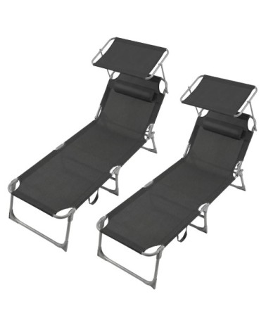 Bains de soleil lot de 2 193 x 53 x 29cm avec appuie-tête gris foncé